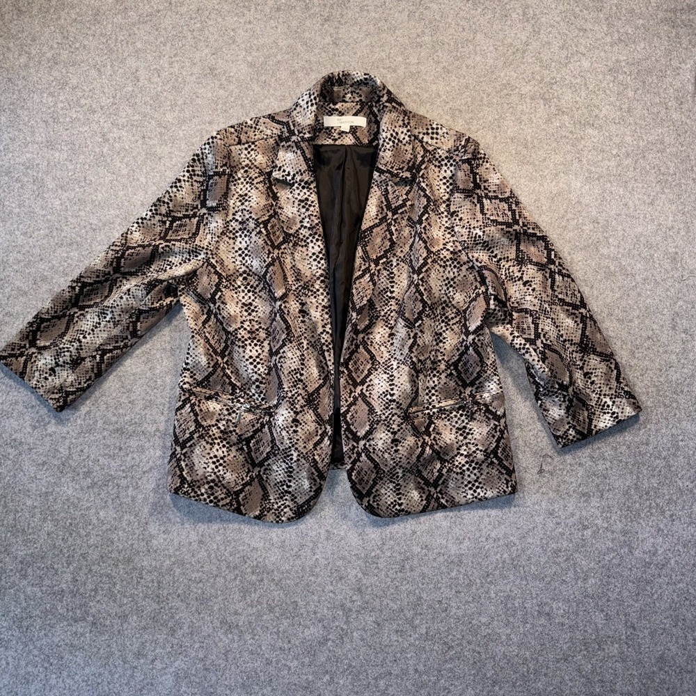 89th + Madison Snakeskin Print Blazer Large Tan Black Python Pattern Stretch